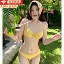 COSMICKISS泳衣女比基尼三点式高级性感小胸聚拢分体高叉游泳显白度假泳衣 柠檬黄 M码【建议95-115】