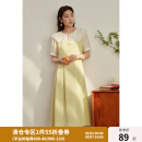 独束大码女装【双色可选】法式茶歇娃娃领连衣裙女夏装微胖mm裙子 柠檬黄 L