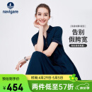 Navigare意大利小帆船女士V型翻领裙子短袖收腰连衣裙2322874505 蓝 XL 