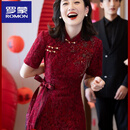 罗蒙（ROMON）喜婆婆婚宴装结婚洋气妈妈红色改良旗袍气质礼服连衣裙女2025新款 酒红色 3XL 建议130-145斤