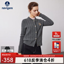 Navigare意大利小帆船女士毛衣秋冬季新款纯绵羊毛长袖开衫通勤保暖外套男 暗岩灰 XL
