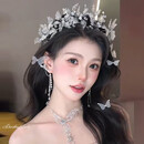 bhiodha新款森系新娘头饰韩式超仙水晶蝴蝶发带婚纱晨袍敬酒礼服配 饰大气模特蝴蝶软发带
