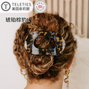 TELETIES美国进口扁平发夹（琥珀棕豹L）泰莉女抓夹后脑勺发抓发饰鲨鱼夹