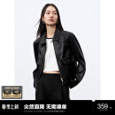 太平鸟女装短外套PU皮衣女秋装时尚高级感翻领旷野美拉德 黑色2 L 