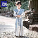 罗蒙汉服男童长袖夏款男孩古装儿童唐装幼儿园毕业演出服 天水碧 150