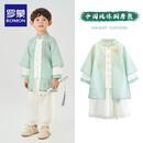罗蒙儿童汉服男童新中式唐装中国风古装套装毕业演出服 绿色 130