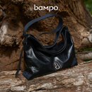 半坡饰族（bampo）中号绵绵包hobo托特包头层牛皮大容量单肩斜挎包软包元旦礼物 墨碳黑（中号升级拉链款）