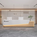 聚财台前台接待台酒店大厅服务台办公室前台桌售楼部吧台收银台整装包邮 白色+原木色 450x60x100cm