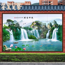 外墙背景墙瓷砖流水生财户外农村影壁墙庭院迎门墙山水画风景壁画 宝贝一 二代高温烧制/0.1平方