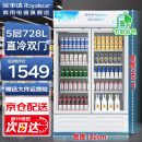 荣事达（Royalstar）饮料展示柜冷藏保鲜柜蔬菜双开门酒店商用纯风冷无霜立式玻璃门冰箱超市啤酒冷柜 728L双门【直冷省电】1.2米