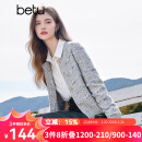 百图betu女装秋季新款毛针织衫小香风开衫软糯针织衫女2408T22 灰色 M