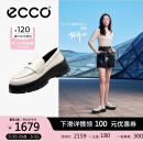 爱步（ECCO）厚底乐福鞋女倪妮同款英伦风一脚蹬厚底增高牛皮女鞋 踪迹220723 石灰色22072301378 37