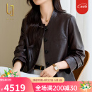 OLJ轻奢品牌短款真皮皮衣女2025年春秋新款国风显瘦绵羊皮夹克外套 深巧克力色 L 建议105-115斤