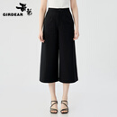 哥弟（GIRDEAR）女装2025夏季新款招牌四面弹阔腿正装八分裤女110035 黑色 M (3码)