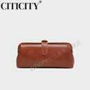 CITICITY轻奢侈品牌包包女包高档手拿包女士新款牛皮钱包化妆包收纳包 棕色(大号)