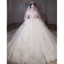 伊蜜魅法式一字肩在逃公主婚纱礼服2025新款新娘重工大... XS白色齐地婚纱(加三件套)