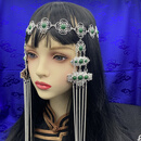 CLCEY蒙古族新娘头饰合金婚礼头冠复古防银舞蹈发饰流苏少数民族配饰 经典绿色