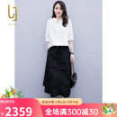 OLJ轻奢品牌套装女2025年夏季新款休闲气质时尚上衣半身裙子两件套 黑色 2XL