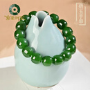 京鉴菠菜绿俄料碧玉老型珠手链男玉石俄罗斯和田玉手串女散珠串珠玉石 单珠约13*14mm