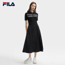 FILA 斐乐官方女装连衣裙2025夏新款时尚休闲简约修身短袖连身裙子 正黑色-BK S 160/80A/S