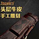 JFLOWERS真皮台球杆盒JF杆箱6孔六孔杆桶台球杆杆包大头杆装球杆包C01 1个 C01d(巧克力色)