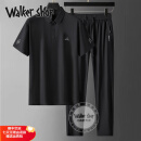 Walker Shop轻奢品牌高档运动套装男夏季新款男士宽松短袖T恤长裤两件套 黑色 XL 建议120-140斤左右