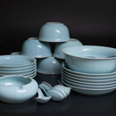 王振宇汝瓷原矿天青釉“27件套餐具”大师落款