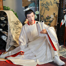 米诗德（MISHIDE）战国袍男大袖白色浅金暗花缎传统汉服宋制圆领袍提花缎面古装长袍 浅金暗花缎单䙆袍 XL 均码