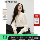 红袖甜美温柔雪纺衫春季2025新款女装泡泡袖蝴蝶结飘带V领通勤上衣 米白004 M