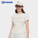 FILA FUSION斐乐潮牌女装针织短袖衫2025夏季新款时尚修身短袖T恤 云白色-WT M 165/84A/M