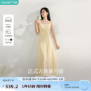 茵曼（INMAN）章若楠同款欧若风法式吊带连衣裙2025夏季新品女装淡鹅黄色裙子 浅黄色 (方领) M