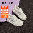 百丽透气网面小白鞋女款厚底板鞋B1831BM4 米白/银 36