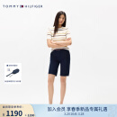TOMMY HILFIGER25新款夏季女装莱赛尔微弹拼色腰带休闲通勤修身短裤44770 藏青色C1G 32