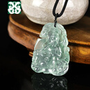 琪玲缅甸A货冰种翡翠观音吊坠飘蓝花男款玉石挂件老料老工可作收藏