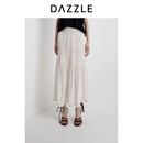 DAZZLE 地素半裙2025夏季新款白色褶皱半裙 白色 S