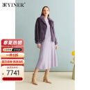 YINER音儿冬季影儿女装保暖水貂毛皮真皮短款翻领皮草 烟灰紫 40