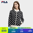FILA 斐乐官方女士编织外套2025春新款时尚休闲拼色LOGO毛衣开衫 正黑色-BK M