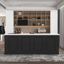 水吧台定制复古面包蛋糕店前台收银台大理石实木烤漆一体操作台 黑色+鱼肚白大理石 220x60x90cm