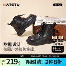 卡特兔童鞋儿童马丁靴女童中筒靴冬季新款加绒软底防滑宝宝靴子男童皮靴 黑色 30 内长18.5cm  脚长17.6-18.2
