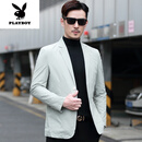 花花公子（PLAYBOY）后开叉西服春秋休闲西装男修身薄款单西外套韩版感衫上衣新品 浅灰 XL 180