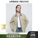 UR【HOT】冬季新款女装复古风拼接宽松棉服外套UYY140032 卡其 S