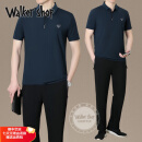 Walker Shop轻奢品牌高档冰丝运动套装男夏季新款男士速干短袖t恤长裤两件套 3142哈青短袖+长裤 XL 建议120-140斤左右