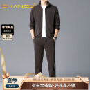 Ehangy国际奢侈品牌男士休闲套装新款开POLO衫拉链外套潮流帅气秋冬装 咖色 XL 52