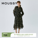 moussy 【欧阳娜娜同款】冬季女装新款度假连衣裙028GAH30-6140 025花纹黑色 S 00001