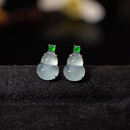 DRJEFUN翡翠白冰葫芦耳钉18K金镶嵌耳饰冰种天然缅甸玉百搭简约鉴定证书 约鉴定证书