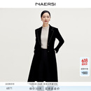 娜尔思（NAERSI）【流光丝绒】商场同款时尚气质绒感修身风衣女新款 黑色 XL