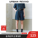 UR2025夏季新款女装休闲复古水洗压褶牛仔短裤UYU850039 蓝色 27