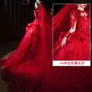 薇恋梦岚红色主婚纱礼服2025新款新娘v领出门纱大拖尾重工小个子长袖 拖尾(头纱手套撑)+4米红色 XL