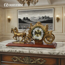 丽声复古马车客厅卧室2026新款高级感创意座钟时钟摆件家用客厅音乐钟 香槟金 48.5*24.5cm