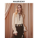 MAXRIENY云雾衬衫法式慵懒风穿搭长袖宽松雪纺衫 浅杏 M